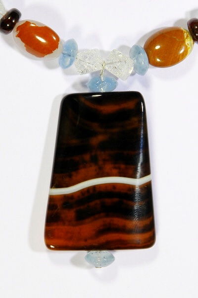 Náhrdelník Sardonyx-Křišťál-Granát-Akvamarín-Onyx-Jaspis červený VV016 - zapínání kov